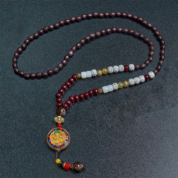 FREE Today: Peace and Creativity Tibetan Handmade Wood Beads Om Mani Padme Hum Samantabhadra Bodhisattva Necklace Pendant
