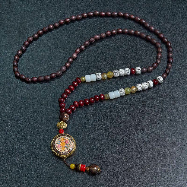 FREE Today: Peace and Creativity Tibetan Handmade Wood Beads Om Mani Padme Hum Samantabhadra Bodhisattva Necklace Pendant