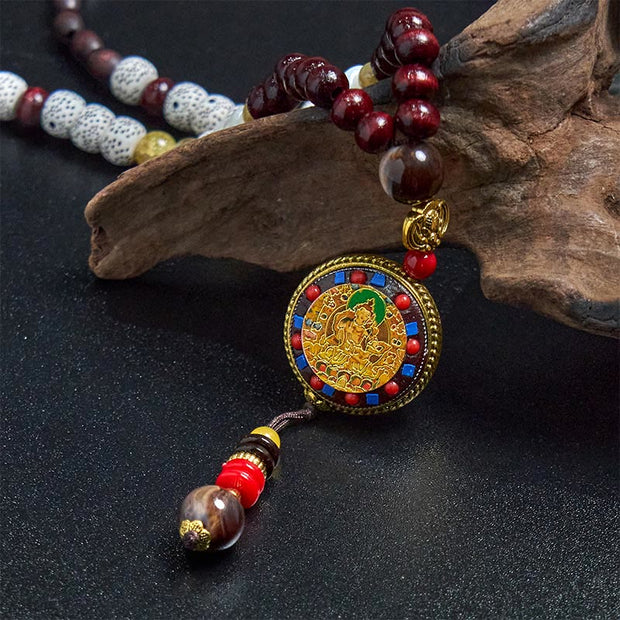 FREE Today: Peace and Creativity Tibetan Handmade Wood Beads Om Mani Padme Hum Samantabhadra Bodhisattva Necklace Pendant