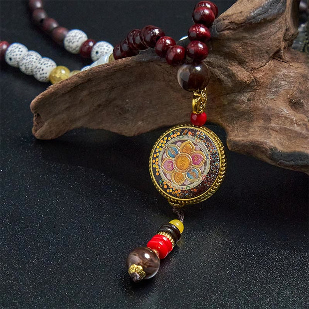 FREE Today: Peace and Creativity Tibetan Handmade Wood Beads Om Mani Padme Hum Samantabhadra Bodhisattva Necklace Pendant
