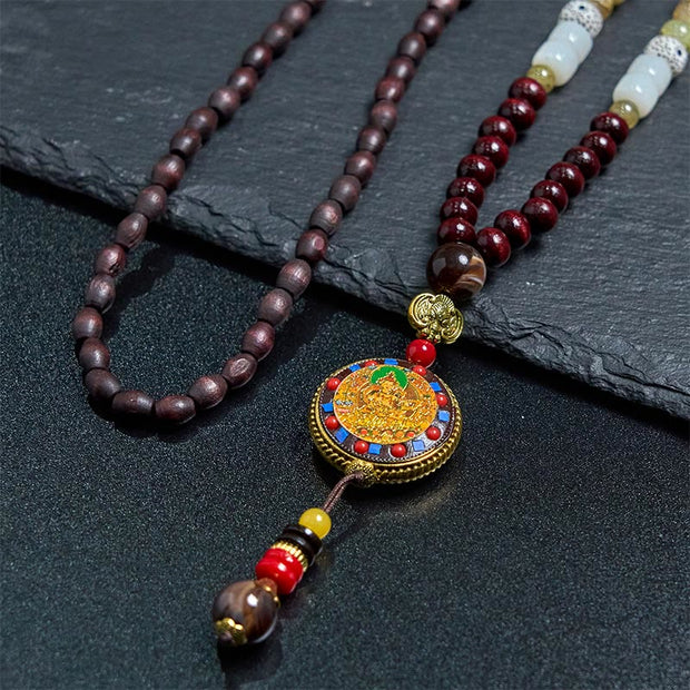 FREE Today: Peace and Creativity Tibetan Handmade Wood Beads Om Mani Padme Hum Samantabhadra Bodhisattva Necklace Pendant