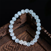 Buddha Stones Natural Cat's Eye Beads 990 Sterling Silver Pixiu Positive Bracelet