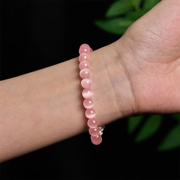 Buddha Stones Natural Cat's Eye Beads 990 Sterling Silver Pixiu Positive Bracelet