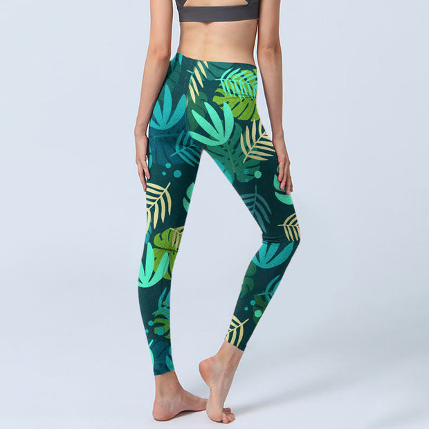 Buddha Stones Various Shapes Of Leaves Pattern Print Gym Leggings Women's Yoga Pants - image 4