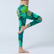 Buddha Stones Various Shapes Of Leaves Pattern Print Gym Leggings Women's Yoga Pants - image 5