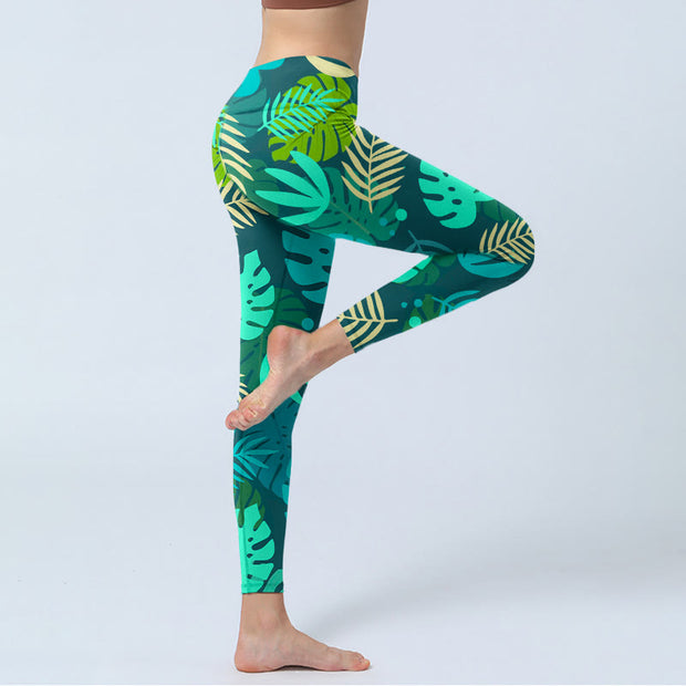Buddha Stones Various Shapes Of Leaves Pattern Print Gym Leggings Women's Yoga Pants - image 5