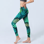 Buddha Stones Various Shapes Of Leaves Pattern Print Gym Leggings Women's Yoga Pants - image 3