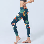 Buddha Stones Koi Fish Lotus Flower Lotus Leaves Pattern Print Gym Leggings Women's Yoga Pants - image 3