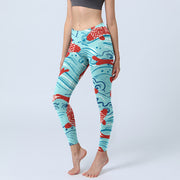 Buddha Stones Koi Fish Wave Pattern Print Gym Leggings Women's Yoga Pants - Cyan - US18，UK/AU22，EU50 (4XL) - image 1