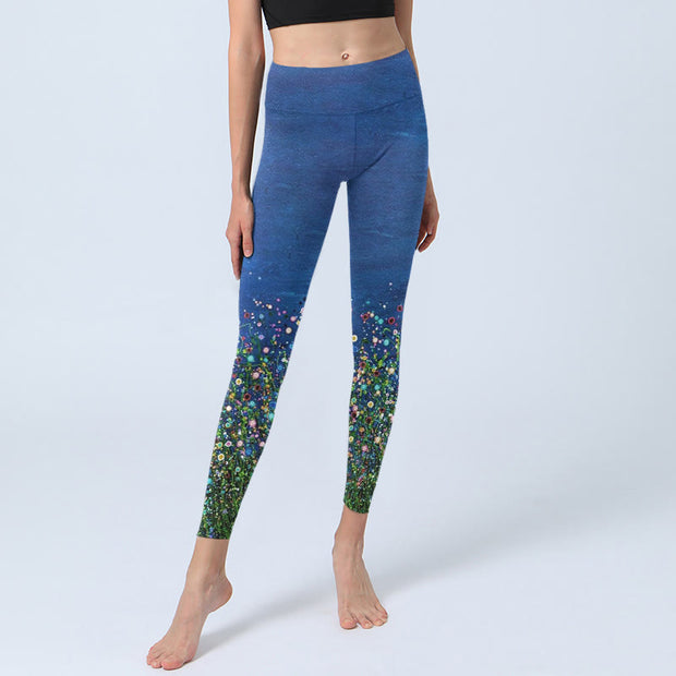 Buddha Stones Grass Flower Pattern Print Gym Leggings Women's Yoga Pants - image 6