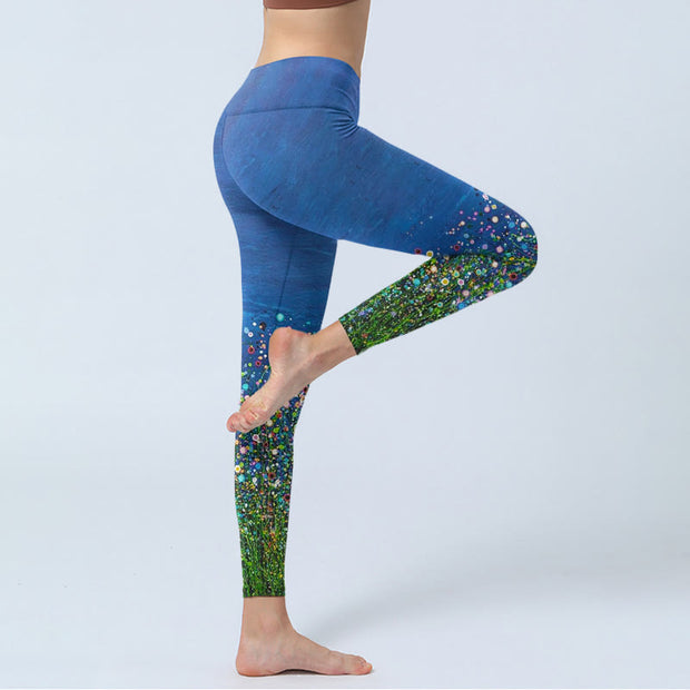 Buddha Stones Grass Flower Pattern Print Gym Leggings Women's Yoga Pants - image 5