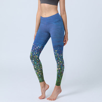 Buddha Stones Grass Flower Pattern Print Gym Leggings Women's Yoga Pants - RoyalBlue - US18，UK/AU22，EU50 (4XL) - image 1