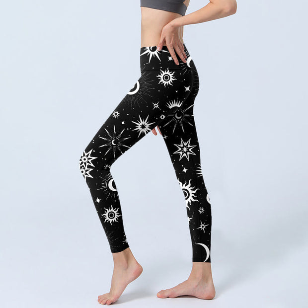 Buddha Stones Sun Moon Star Pattern Print Gym Leggings Women's Yoga Pants - image 3