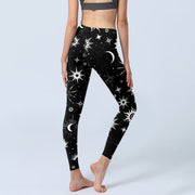 Buddha Stones Sun Moon Star Pattern Print Gym Leggings Women's Yoga Pants