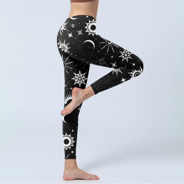Buddha Stones Sun Moon Star Pattern Print Gym Leggings Women's Yoga Pants - image 5