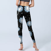 Buddha Stones White Dandelion Pattern Print Gym Leggings Women's Yoga Pants