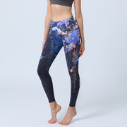 Buddha Stones Purple Flower Butterfly Pattern Print Gym Leggings Women's Yoga Pants - Black - US18，UK/AU22，EU50 (4XL) - image 1