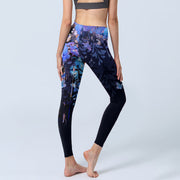 Buddha Stones Purple Flower Butterfly Pattern Print Gym Leggings Women's Yoga Pants - image 4
