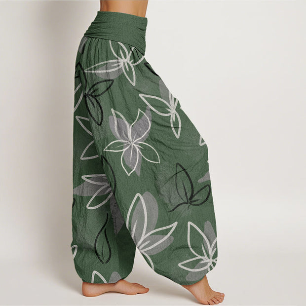 Buddha Stones Casual Flower Pattern Women's Elastic Waist Harem Pants