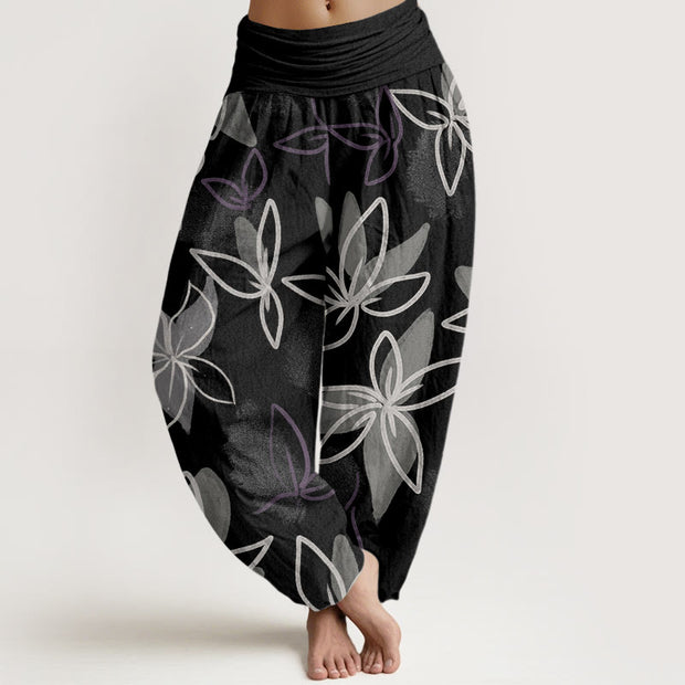 Buddha Stones Casual Flower Pattern Women's Elastic Waist Harem Pants - Black - US22，UK/AU26，EU54 (6XL) - image 8