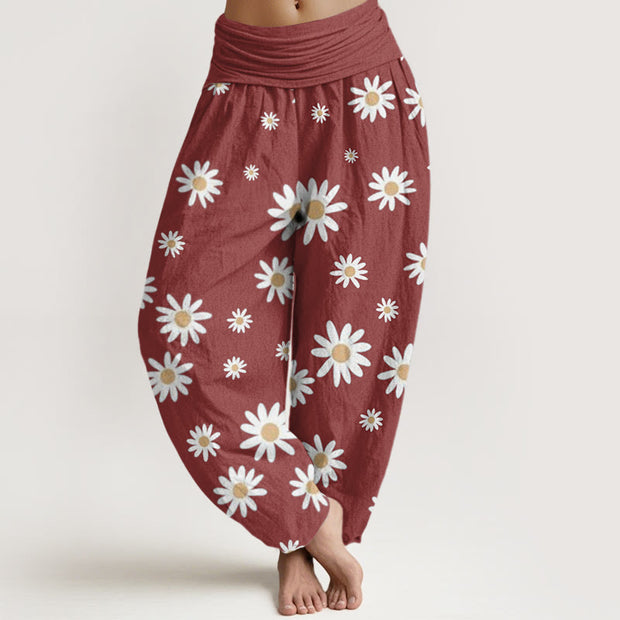 Buddha Stones Casual White Daisy Pattern Women's Elastic Waist Harem Pants - IndianRed - US22，UK/AU26，EU54 (6XL) - image 5