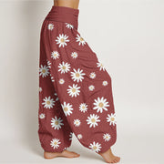 Buddha Stones Casual White Daisy Pattern Women's Elastic Waist Harem Pants - image 7