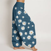 Buddha Stones Casual White Daisy Pattern Women's Elastic Waist Harem Pants - image 10