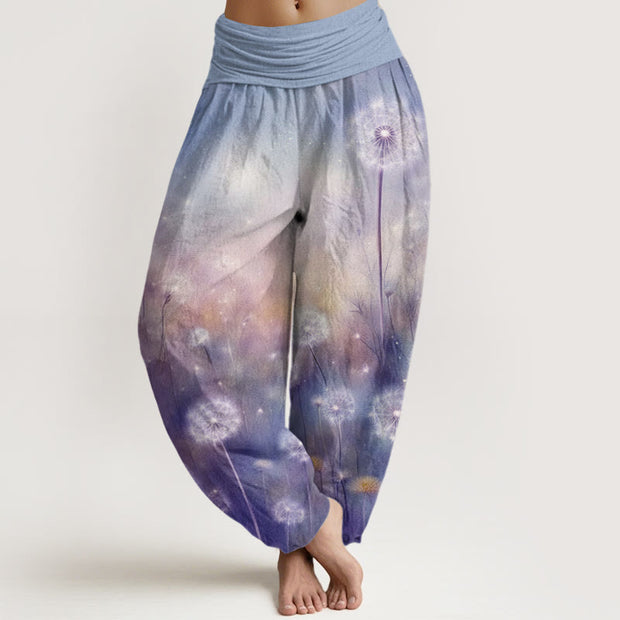 Buddha Stones Casual Blowing Dandelion Pattern Women's Elastic Waist Harem Pants