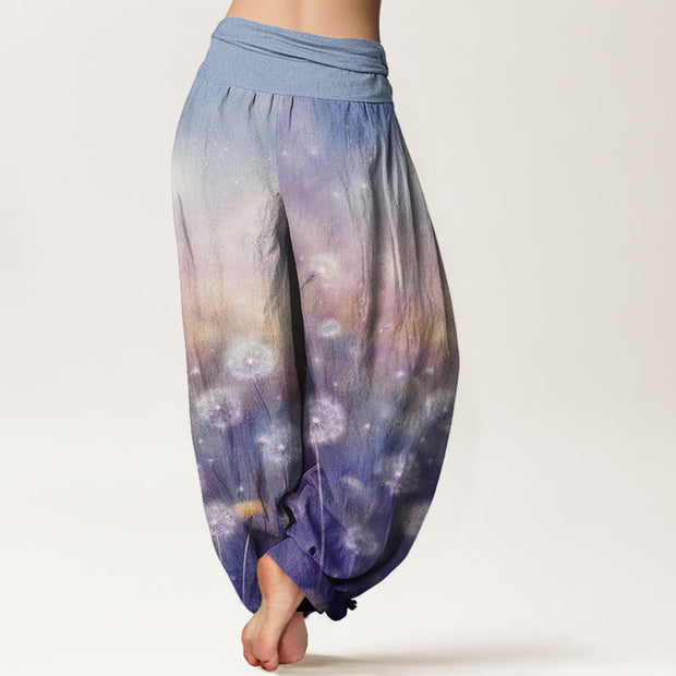 Buddha Stones Casual Blowing Dandelion Pattern Women's Elastic Waist Harem Pants
