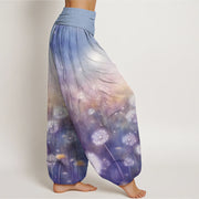 Buddha Stones Casual Blowing Dandelion Pattern Women's Elastic Waist Harem Pants