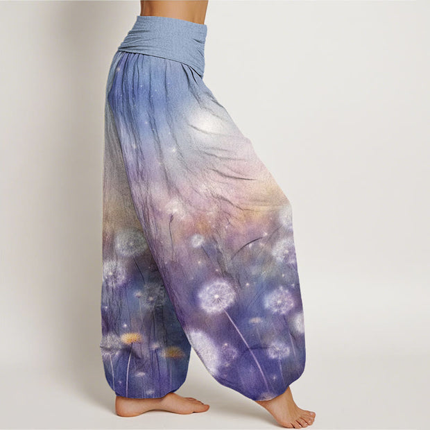 Buddha Stones Casual Blowing Dandelion Pattern Women's Elastic Waist Harem Pants