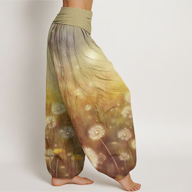 Buddha Stones Casual Blowing Dandelion Pattern Women's Elastic Waist Harem Pants