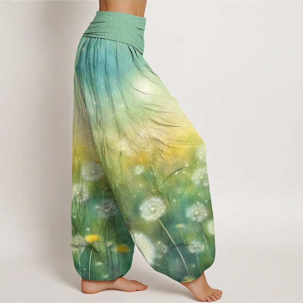 Buddha Stones Casual Blowing Dandelion Pattern Women's Elastic Waist Harem Pants