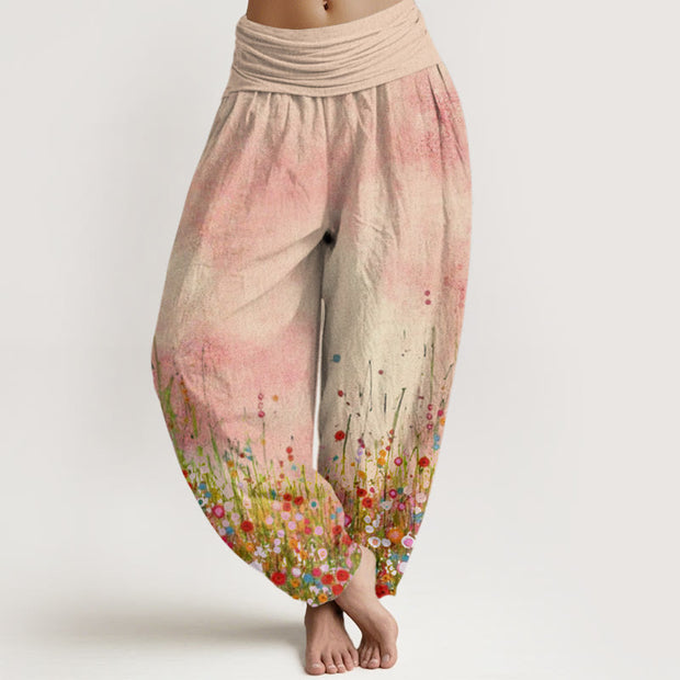 Buddha Stones Casual Colorful Wildflower Field Pattern Women's Elastic Waist Harem Pants - Bisque - US22，UK/AU26，EU54 (6XL) - image 1