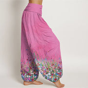 Buddha Stones Casual Colorful Wildflower Field Pattern Women's Elastic Waist Harem Pants