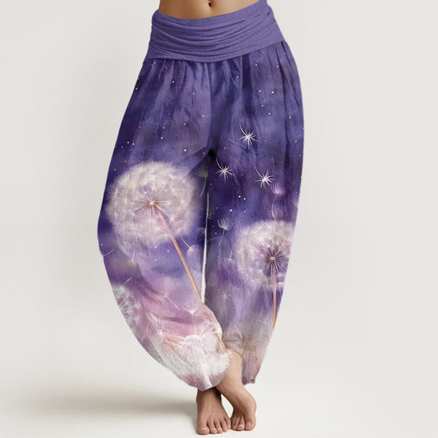 Buddha Stones Casual Dandelion Pattern Women's Elastic Waist Harem Pants - DarkViolet - US22，UK/AU26，EU54 (6XL) - image 1