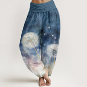 Buddha Stones Casual Dandelion Pattern Women's Elastic Waist Harem Pants