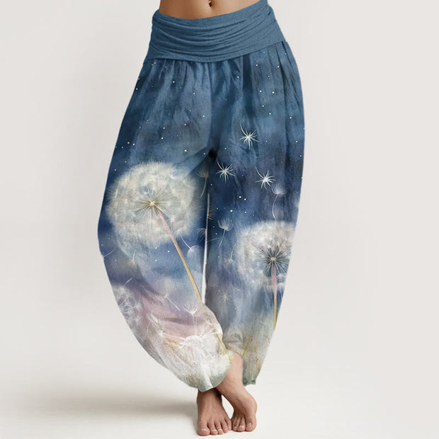 Buddha Stones Casual Dandelion Pattern Women's Elastic Waist Harem Pants