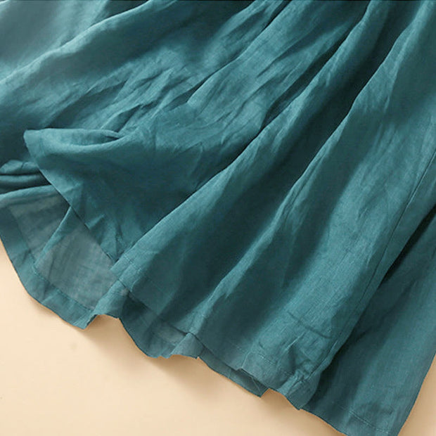 Buddha Stones Plain Lace Up Elastic Waist Cotton Women's Skirt With Pockets