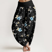 Buddha Stones Casual Flower Pattern Women's Elastic Waist Harem Pants