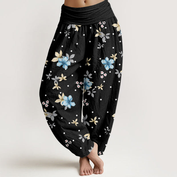 Buddha Stones Casual Flower Pattern Women's Elastic Waist Harem Pants