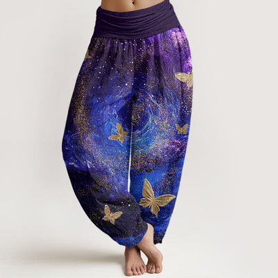 Buddha Stones Casual Nebulae Butterfly Pattern Women's Elastic Waist Harem Pants