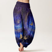 Buddha Stones Casual Nebulae Butterfly Pattern Women's Elastic Waist Harem Pants