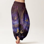 Buddha Stones Casual Nebulae Butterfly Pattern Women's Elastic Waist Harem Pants