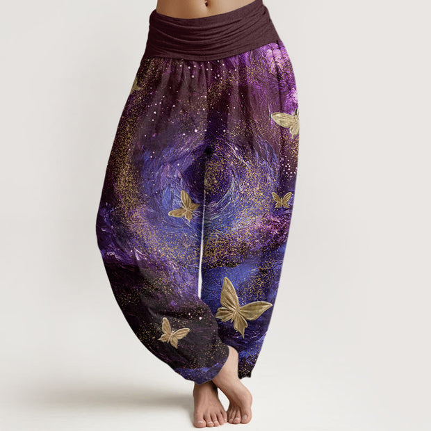 Buddha Stones Casual Nebulae Butterfly Pattern Women's Elastic Waist Harem Pants