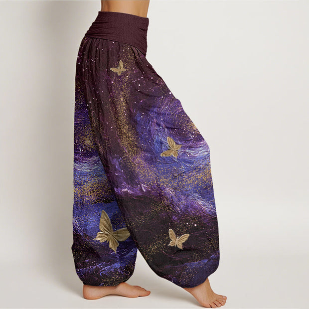 Buddha Stones Casual Nebulae Butterfly Pattern Women's Elastic Waist Harem Pants