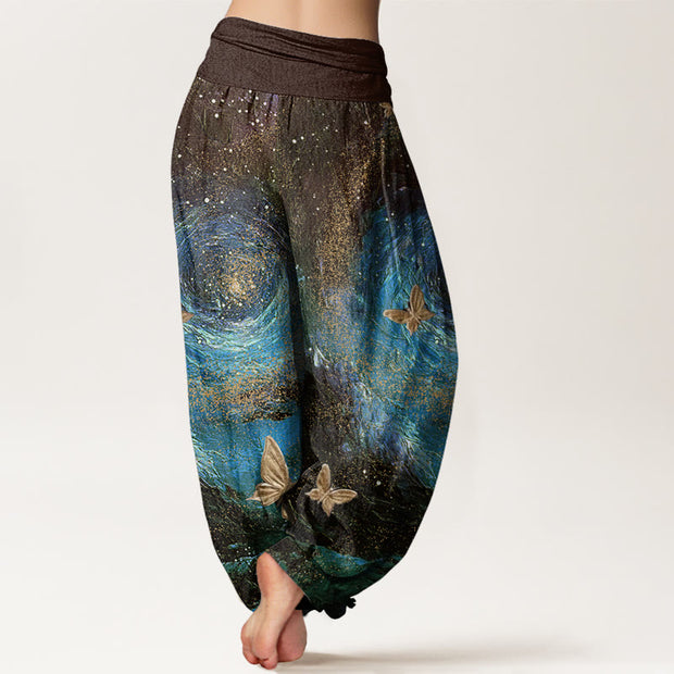 Buddha Stones Casual Nebulae Butterfly Pattern Women's Elastic Waist Harem Pants - image 9