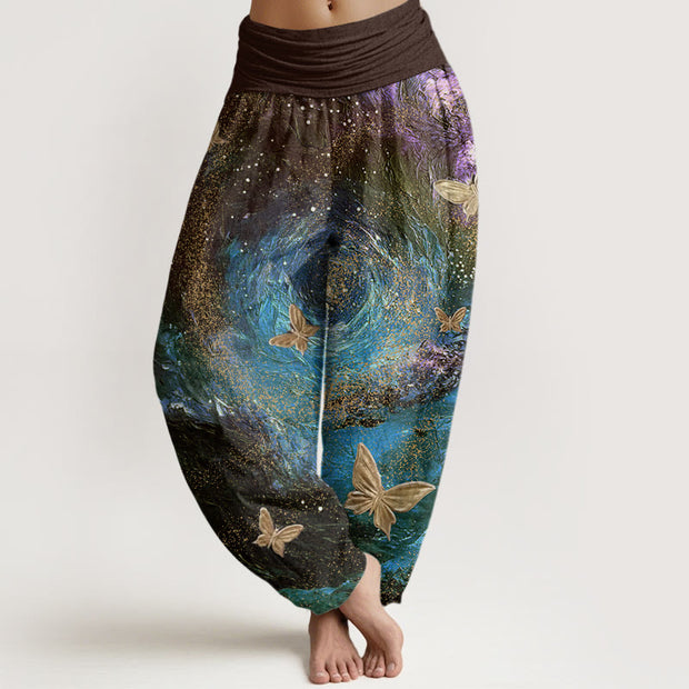 Buddha Stones Casual Nebulae Butterfly Pattern Women's Elastic Waist Harem Pants