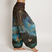 Buddha Stones Casual Nebulae Butterfly Pattern Women's Elastic Waist Harem Pants