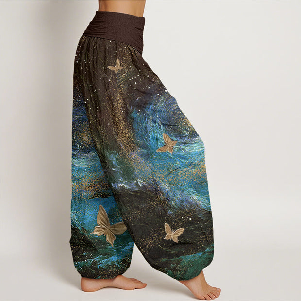 Buddha Stones Casual Nebulae Butterfly Pattern Women's Elastic Waist Harem Pants
